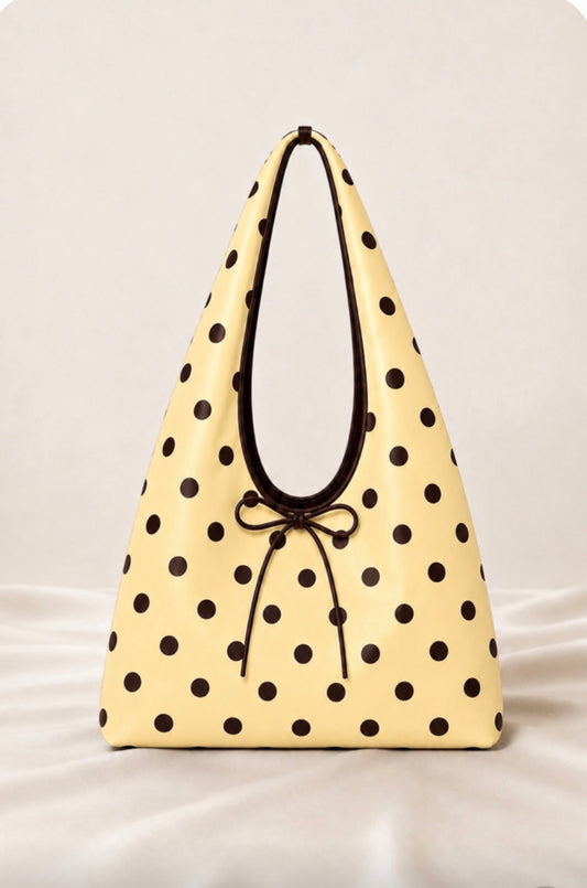 Brown polka dot hobo bag