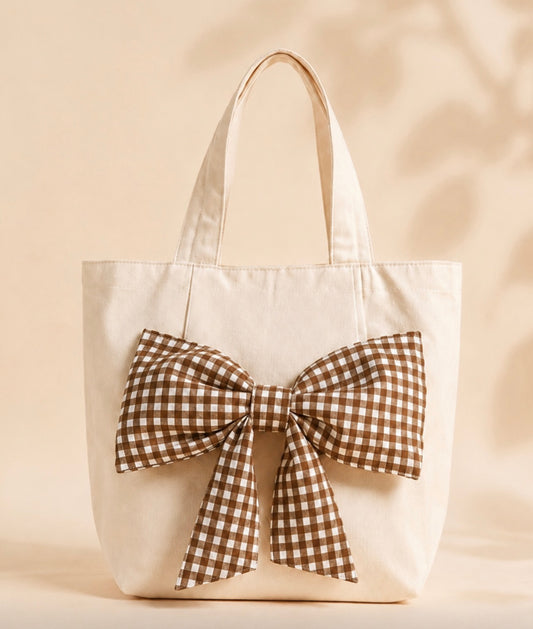 Beige middle bow bag