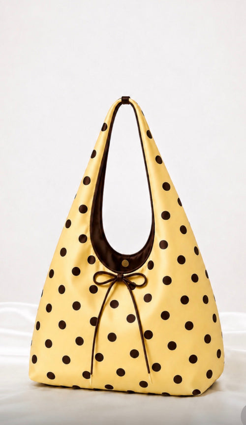 Brown polka dot hobo bag