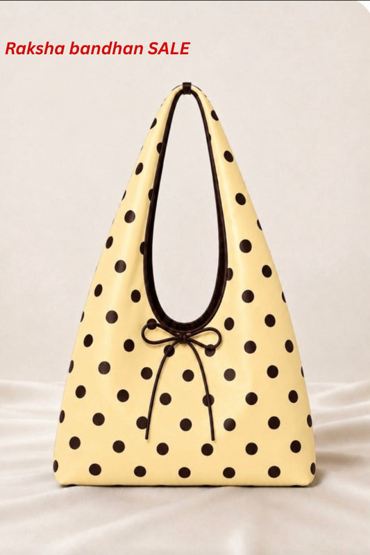 Brown polka dot hobo bag
